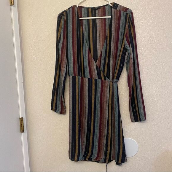 Rails Lola preppy minimalist striped v neck wrap dress linen coastal S - Picture 3 of 12